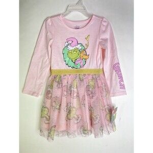 Dr. Seuss How The Grinch Stole Christmas Pink Long Sleeve Tutu Dress Girls 3T